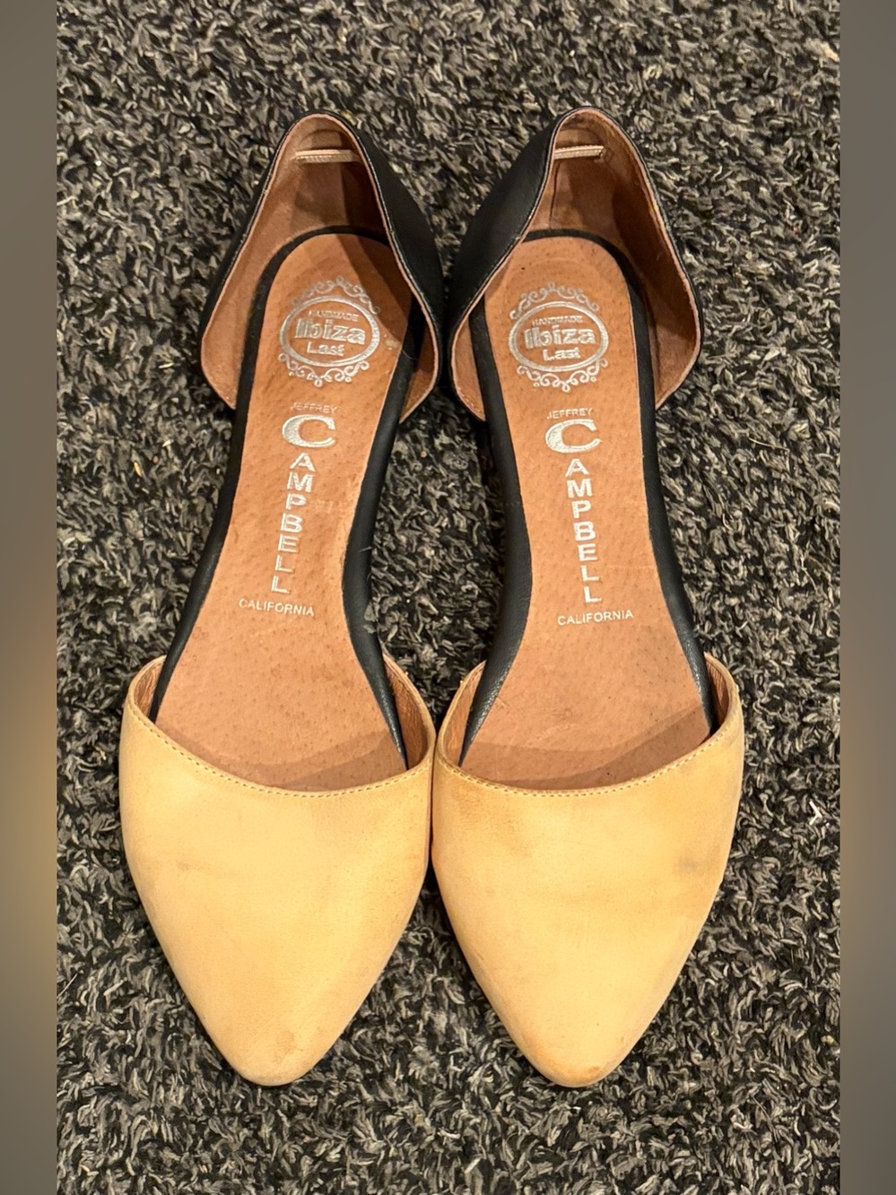Jeffrey Campbell Tan and Black Pointed D'Orsay Flats size 7.5 new scuffs on shoe